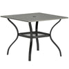 Outdoor Dining Table for 4, Square Patio Table with Umbrella Hole, Shelf, Slatted Faux Wood Steel Top, Grey
