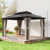 10' x 13' Hardtop Gazebo Canopy with UPF30+ Double Polycarbonate Roof, Aluminum Frame, Netting and Curtains, Beige