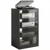 5-Tier Media Cabinet, Media Stand with Adjustable Shelves, Tempered Glass Doors, and Cable Management, Distressed White