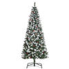 6ft Decorated Christmas Tree with Red Berries and Pine Cones, Flocked Christmas Tree with Pencil Shape, Green