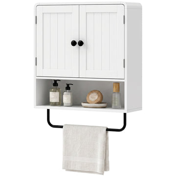 Wall Mounted Bathroom Cabinet, Bathroom Wall Cabinet with 2 Doors, Adjustable Shelf Storage, White