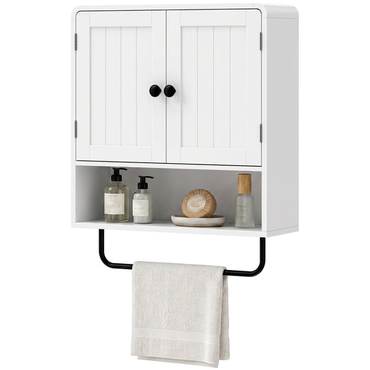 Wall Mounted Bathroom Cabinet, Bathroom Wall Cabinet with 2 Doors, Adjustable Shelf Storage, White