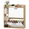 Shoe Cabinet with 2 Flip Drawers, 3 Side Compartments, Adjustable Shelves, 8-12 Pairs for Entryway Hallway, Natural