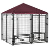 Outdoor Dog Kennel, Lockable Pet Playpen Crate, Welded Wire Steel Fence, Rotating Bowl Holders, Red