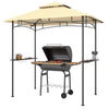 8' x 5' Outdoor Grill Gazebo, Double Tiered Barbecue Grill Gazebo Shelter with 2 Side Shelves, Hooks, Beige