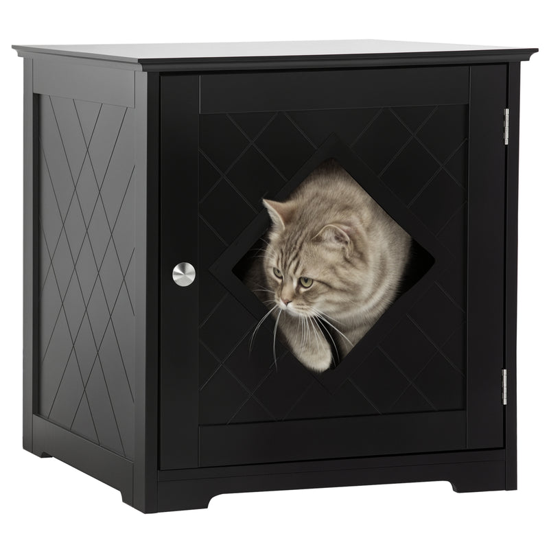 Cat Litter Box Enclosure End Table, Indoor Cat Washroom with Magnetic Door, Hidden Litter Box Nightstand with Large Tabletop, Easy Assembly, Black