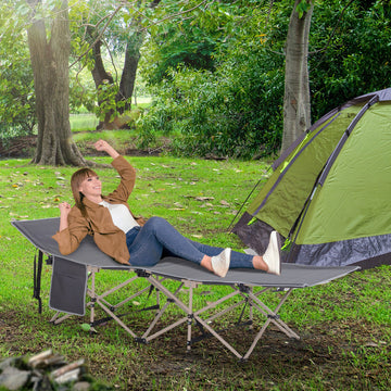 Folding Camping Cot for Adults with Carry Bag, Side Pocket, Outdoor Portable Sleeping Bed for Travel Camp Vocation, Grey