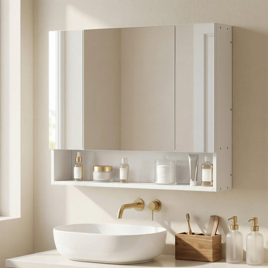 Wall Mounted Bathroom Medicine Cabinet with Mirror and Adjustable Shelves, White