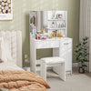 Vanity Set with Mirror and Stool, Makeup Vanity Table with Storage Drawer, Cabinet, Adjustable Shelf for Bedroom, White