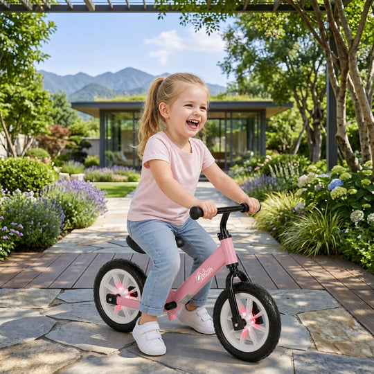 Balance Bike, Baby Bike with Lighting Wheels, Adjustable Seat and Handlebar, Steering for 2-5 Years Old, Pink