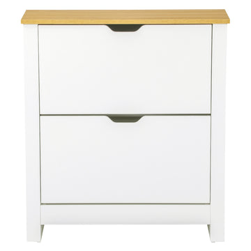 Shoe Storage Cabinet with 2 Flip Drawers and Adjustable Shelves for 6-12 Pairs of Shoes, White