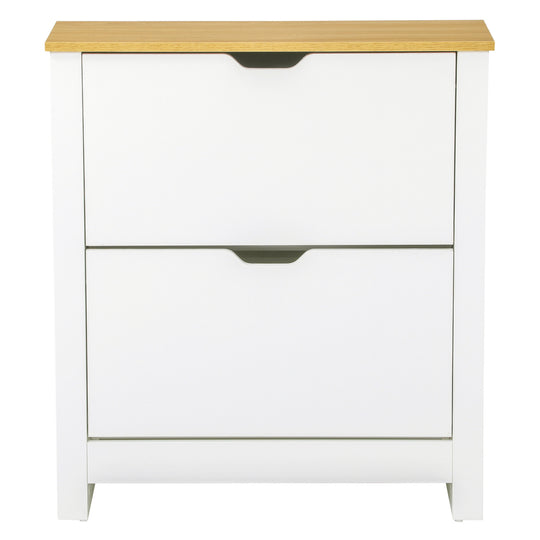 Shoe Storage Cabinet with 2 Flip Drawers and Adjustable Shelves for 6-12 Pairs of Shoes, White
