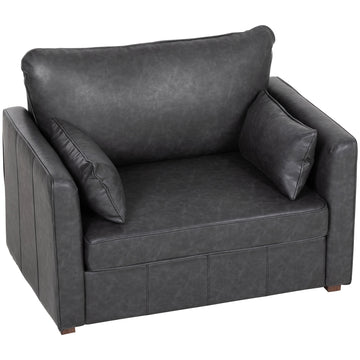 Accent Chair, PU Leather Armchair with Wide Seat, Spring Cushion, Rubberwood legs, 2 Pillows