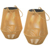 2 Pack Wicker Solar Lanterns Outdoor Waterproof Hanging Lights with Auto On/Off and Handles, Brown