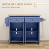 Rolling Kitchen Island with Rubber Wood Top and Storage, Spice Rack, Towel Rack, Blue