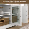 Sideboard Buffet Cabinet with Storage, Coffee Bar Cabinet with Glass Doors and Adjustable Shelves, Distressed