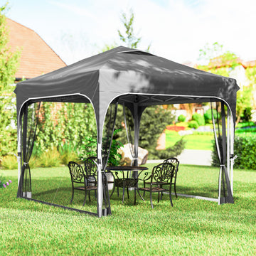 10 x 10 ft Pop Up Canopy Tent with Mosquito Netting, UPF 50+ Central Lock Easy Setup Outdoor Party Tent, Dark Grey