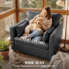 Accent Chair, PU Leather Armchair with Wide Seat, Spring Cushion, Rubberwood legs, 2 Pillows