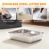 Stainless Steel Cat Litter Box with Lid, High Sided Enclosed Litter Box with Removable Lid, Tray, Scoop