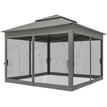 11' x 11' Pop Up Canopy 2-Tier Soft Top Shelter Event Tent w/ Netting Carry Bag for Patio Backyard Garden, Dark Grey