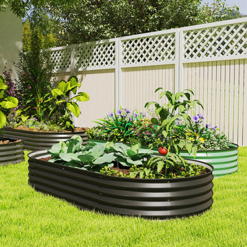 6' x 3' x 1' Large Outdoor Planter Box, Galvanized Raised Garden Bed with Metal Plant Stake, Black