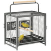 Bird Travel Carrier Cage, Portable Metal Bird Cage for Parrots Conures Cockatiel Parakeets with Stand Perch, Stainless Steel Bowls, Pull Out Tray, 19