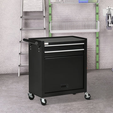 2-Drawer Rolling Tool Chest on Wheels, Metal Tool Cabinet for Warehouse, Workshop and Garage, Black
