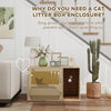 Cat Litter Box Enclosure, Cat Washroom End Side Table with Rattan Door, Scratching Pad, Non-slip Foot Pads, White