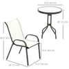 3 Pieces Bistro Set, Small Patio Furniture Set with Stackable Mesh Chairs, Glass Table for Garden, Balcony, Beige