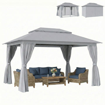 10' x 13' Patio Gazebo, UPF50+ Double Roof Outdoor Gazebo Canopy with Netting and Curtains, Steel Frame