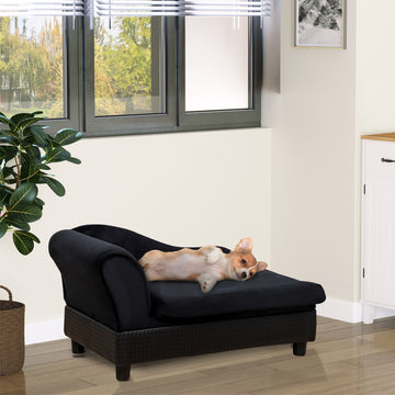 Pet Sofa Dog Couch Chaise Lounge Pet Bed with Storage Function Small Sized Dog Various Cat Sponge Cushioned Bed Lounge, Black