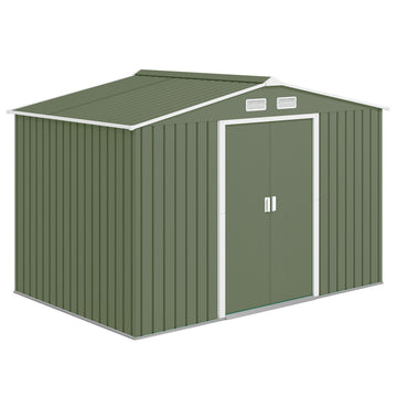 9.1'x6.4'x6.3' Garden Storage Shed w/ Foundation Kit Metal Tool Storage House w/ Double Doors, Light Green