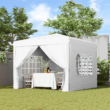 10' x 10' Pop-Up Canopy Tent with Sidewalls, Height-Adjustable, Carry Bag Included, for Outdoor, Garden, Patio, White