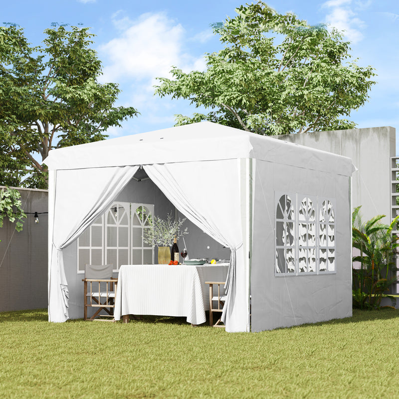 10' x 10' Pop-Up Canopy Tent with Sidewalls, Height-Adjustable, Carry Bag Included, for Outdoor, Garden, Patio, White