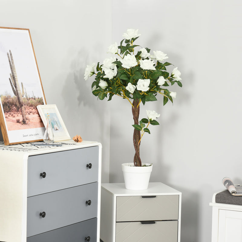 3FT Artificial Plant White Rose Floral in Pot, Fake Plant for Home Indoor Decor