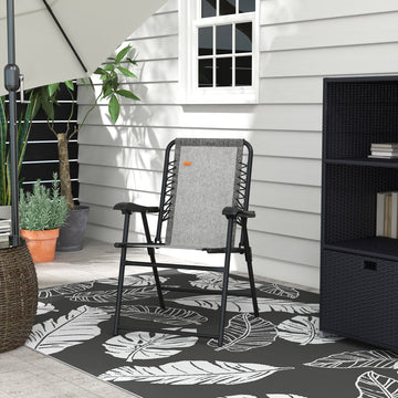 Outdoor Folding Chair, Bungee Sling Foldable Patio Dining Chair with Armrests, Folding Lawn Chair for Camping, Garden, Pool, Beach, Backyard, Grey