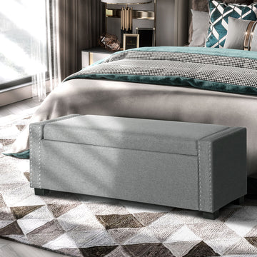 Upholstered Flip Top Storage Bench Fabric Ottoman for Bedroom, Living room