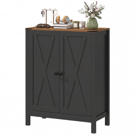 Shoe Cabinet with Barn Doors, Farmhouse Shoe Storage Cabinet with Adjustable Shelves, Holds up to 15 Pairs, Black