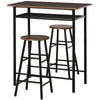 3 Piece Counter Height Bar Table Set with 1 Table, 2 Matching Stools, Dining Table Set with Storage Shelf and Metal Frame Footrest, Black and Oak