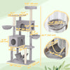 66 Inch Large Cat Tree with 2 Door Condos, 3 Big Hammocks, Plush Top Perch, Sisal Scratching Posts, Light Grey