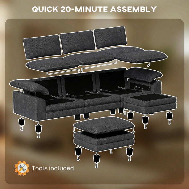 Sectional Sofa, L Shaped Sofa with Deep Seat, Movable Ottoman and Pillow-top Armrests