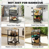 Outdoor Grill Cart, Pizza Oven Stand with Stainless Steel Top, 3-Tier Rolling Kitchen Prep Station with Wheels, Black