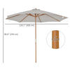 10' x 8' Wooden Patio Umbrella, Garden Parasol, Outdoor Sunshade Canopy with Bamboo Rib for Outdoor, Grey