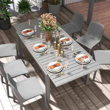 Aluminum Outdoor Dining Table for 6-8 People, Expandable Patio Table for Garden, Lawn, Balcony, Charcoal Grey