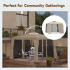 10' x 10' Deck Gazebo with Curtains & Mesh Screen Drapes, Double Roof Canopy Polyester Shade for Backyard Garden