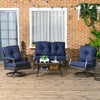 4 Pcs Wicker Sofa Set with 2 Swivel Chairs Patio Furniture Set w/ Two Tier Tea Table & Cushions, Navy Blue