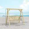3 Seat Wooden Porch Swing with Stand, Patio Swing with Side Tables, for Garden, Poolside, Backyard, Natural Wood