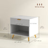 Nightstand with Fluted Panel, Bedside Table with Drawer and Open Compartment, Modern Night Table for Bedroom, White
