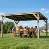 14' x 10' Gazebo, Lean to Galvanized Steel Hardtop Gazebo Pergola with Wood Frame, Patio Gazebo Awning, Dark Grey
