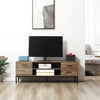 Meuble télé pour téléviseur jusqu'à 50 pouces, Armoire télé avec porte, rangement ouvert et tiroirs, Table télé avec pattes en acier, Café